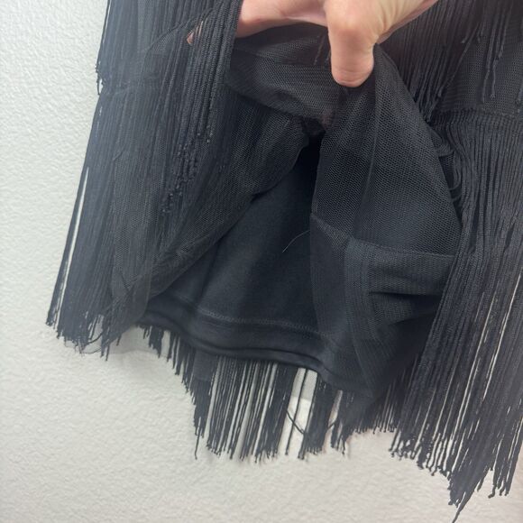 Unique Vintage Retro 1920s Fringe Beaded Mini Flapper Dress Black Silver Small - Picture 12 of 16